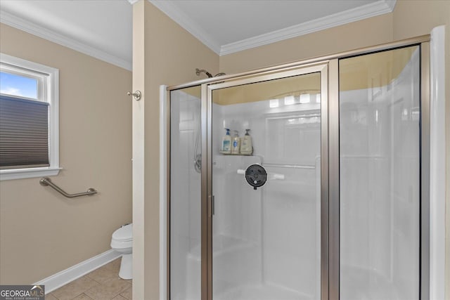 2204 Applebrook Dr, Rossville, GA 30741 - bathroom featuring a stall shower, ornamental molding, and tile patterned flooring