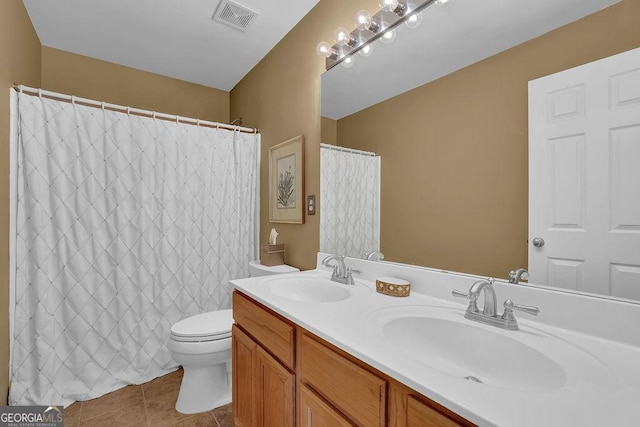 7325 Brookwood Way, Cumming, GA 30041 - full bathroom with double vanity, tile patterned floors, and a shower with shower curtain