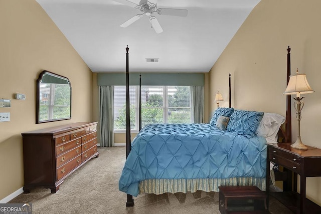 7325 Brookwood Way, Cumming, GA 30041 - bedroom with light colored carpet, lofted ceiling, and a ceiling fan