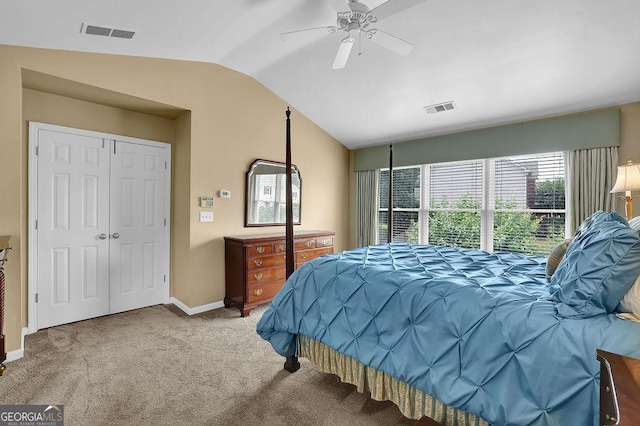 7325 Brookwood Way, Cumming, GA 30041 - carpeted bedroom featuring vaulted ceiling, ceiling fan, and a closet