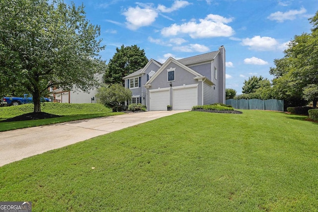 7325 Brookwood Way, Cumming, GA 30041 - traditional home with a chimney, concrete driveway, an attached garage, and stucco siding
