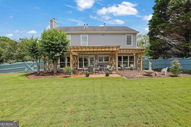 7325 Brookwood Way, Cumming, GA 30041 - back of house featuring a pergola, a patio, and a chimney