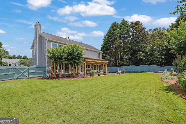 7325 Brookwood Way, Cumming, GA 30041 - back of house featuring a chimney, a fenced backyard, a patio, and a gate