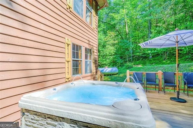 9947 Doublehead Gap Rd, Blue Ridge, GA 30513 - deck featuring a hot tub