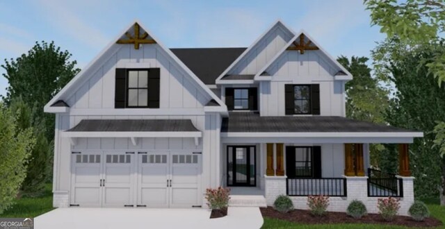 35 Oak Rd, Locust Grove, GA 30248 - modern inspired farmhouse featuring board and batten siding, covered porch, driveway, a garage, and a standing seam roof
