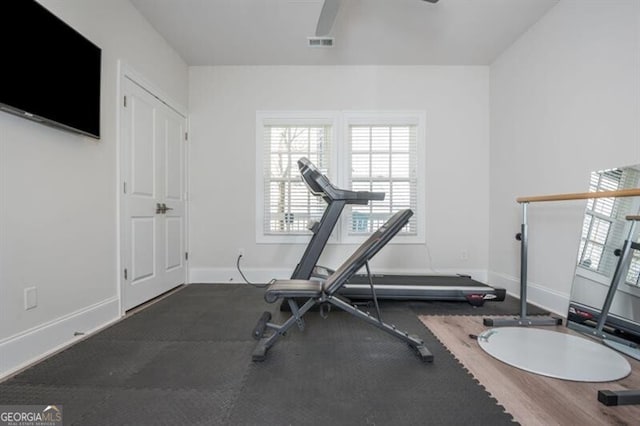 385 Rowes Cir, Alpharetta, GA 30009 - workout room featuring plenty of natural light and ceiling fan
