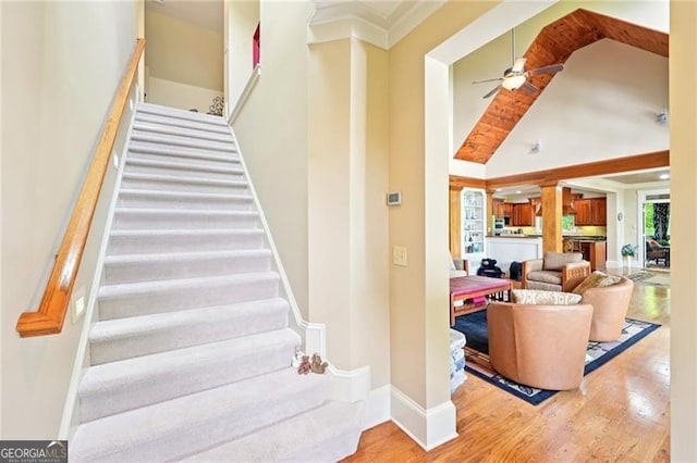 44 Sassafras Rdg, Big Canoe, GA 30143 - stairway with a ceiling fan and wood finished floors