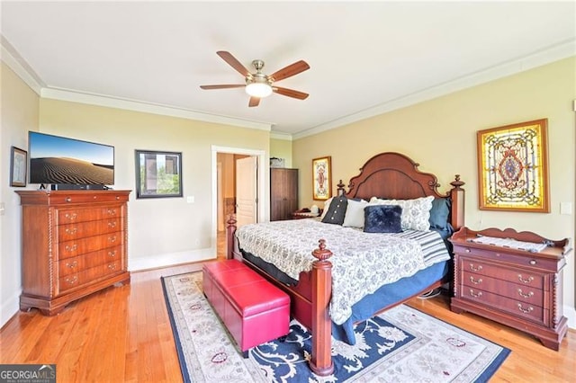 44 Sassafras Rdg, Big Canoe, GA 30143 - bedroom with light wood-style floors, crown molding, and ceiling fan