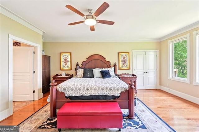 44 Sassafras Rdg, Big Canoe, GA 30143 - bedroom with ornamental molding, wood finished floors, and ceiling fan