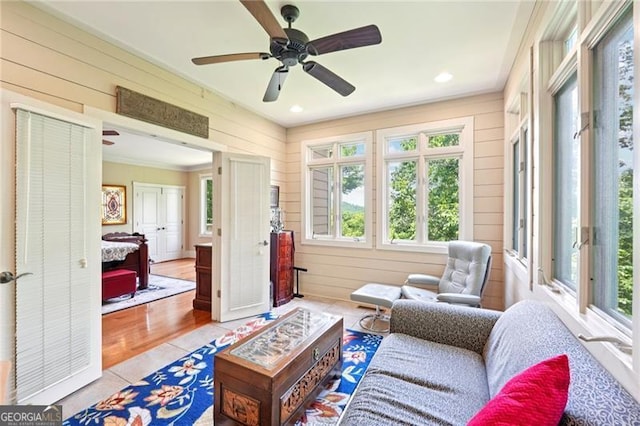 44 Sassafras Rdg, Big Canoe, GA 30143 - sunroom with plenty of natural light, wood walls, recessed lighting, and tile patterned floors