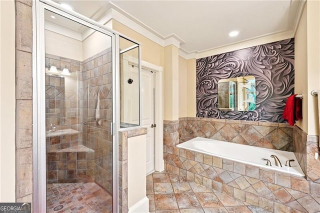 44 Sassafras Rdg, Big Canoe, GA 30143 - full bath with ornamental molding, a garden tub, and a shower stall