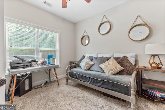 300 Bridgehampton Way, Perry, GA 31069 - carpeted living area with ceiling fan and a desk