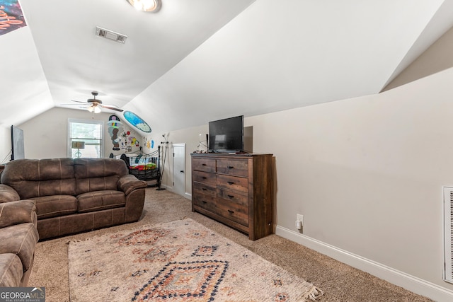 300 Bridgehampton Way, Perry, GA 31069 - carpeted living room with vaulted ceiling and ceiling fan