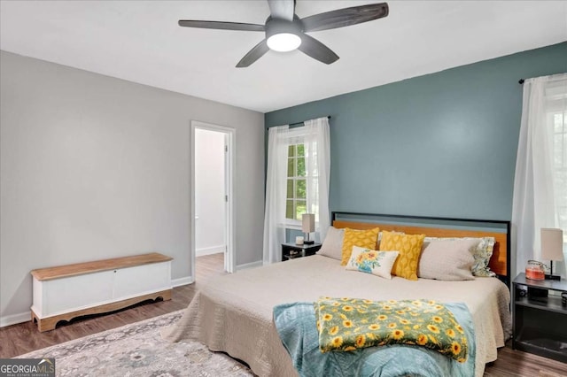425 Shelby Ln, Hiram, GA 30141 - bedroom featuring wood finished floors and a ceiling fan