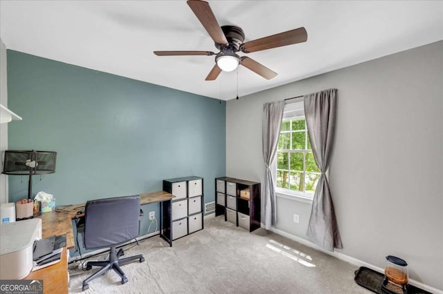 425 Shelby Ln, Hiram, GA 30141 - carpeted home office featuring ceiling fan and baseboards