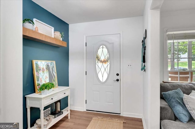 425 Shelby Ln, Hiram, GA 30141 - foyer featuring wood finished floors and crown molding