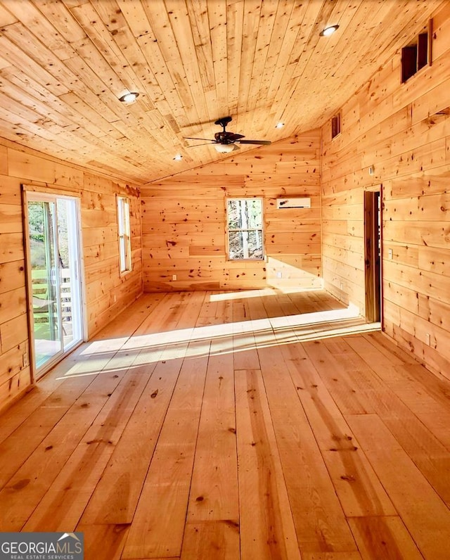 282 Armor Way, Ellijay, GA 30540 - additional living space with wood-type flooring, wood walls, wood ceiling, lofted ceiling, and ceiling fan