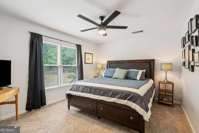 425 Starfire Ct, Suwanee, GA 30024 - bedroom featuring light colored carpet and ceiling fan