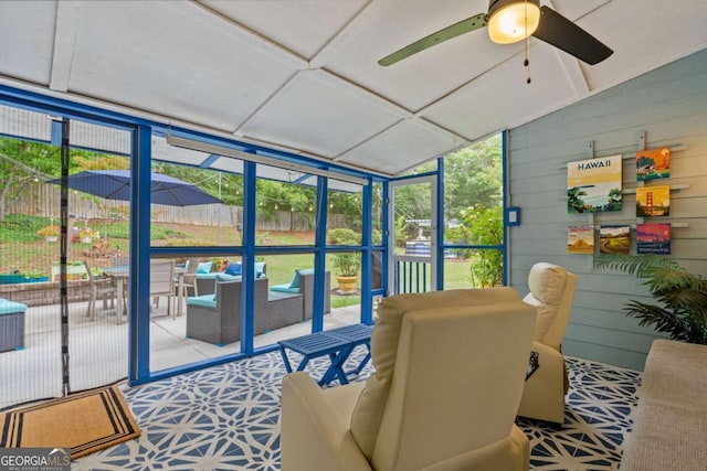 425 Starfire Ct, Suwanee, GA 30024 - sunroom / solarium with healthy amount of natural light, a ceiling fan, and an outdoor living space