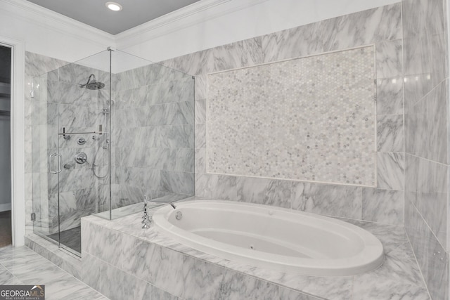326 Brownstones Cir NE, Atlanta, GA 30312 - full bathroom featuring a garden tub, a stall shower, and crown molding