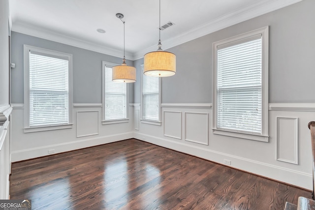 326 Brownstones Cir NE, Atlanta, GA 30312 - unfurnished dining area featuring wainscoting, dark wood-style flooring, and ornamental molding