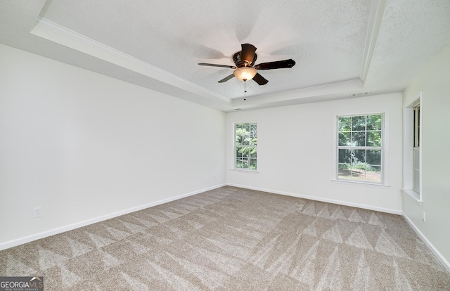 110 Chardonnay Oaks Dr, Mcdonough, GA 30252 - carpeted empty room with a raised ceiling, a textured ceiling, ornamental molding, and ceiling fan