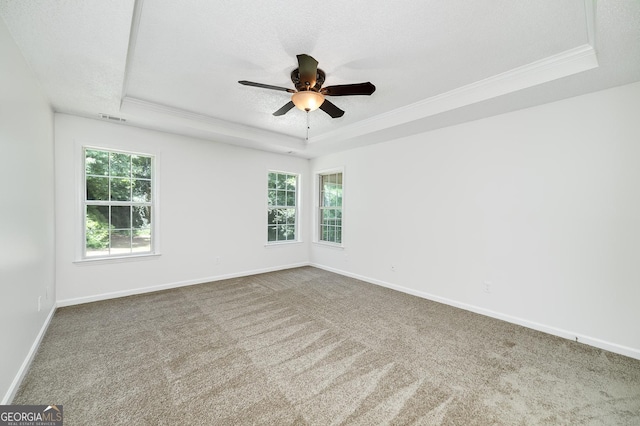 110 Chardonnay Oaks Dr, Mcdonough, GA 30252 - empty room featuring a raised ceiling, ornamental molding, healthy amount of natural light, carpet, and a ceiling fan