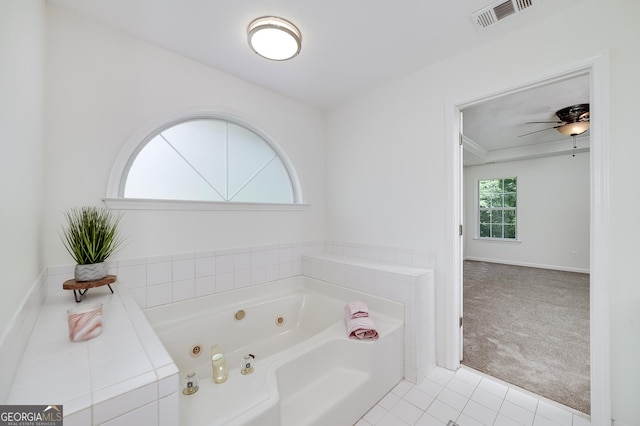 110 Chardonnay Oaks Dr, Mcdonough, GA 30252 - full bath with a whirlpool tub, tile patterned flooring, and a ceiling fan