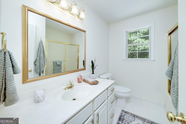 110 Chardonnay Oaks Dr, Mcdonough, GA 30252 - bathroom with vanity, tile patterned flooring, and a shower with door