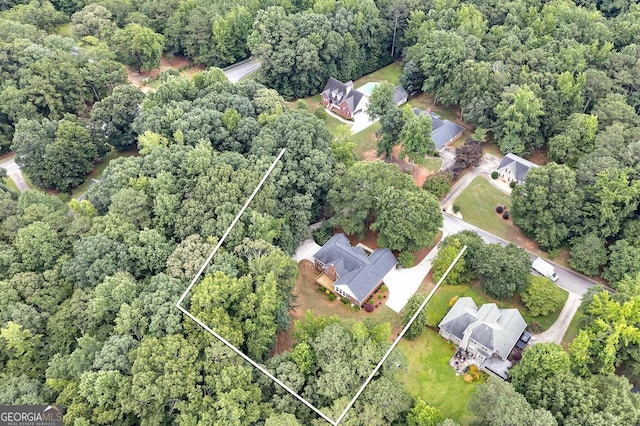 110 Chardonnay Oaks Dr, Mcdonough, GA 30252 - aerial view of property and surrounding area featuring property boundaries highlighted and a heavily wooded area