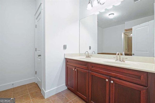 3202 Saute Way, Avondale Estates, GA 30002 - full bath with double vanity, a shower with shower door, and tile patterned flooring