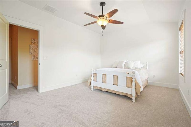 3202 Saute Way, Avondale Estates, GA 30002 - bedroom with light colored carpet, lofted ceiling, and ceiling fan