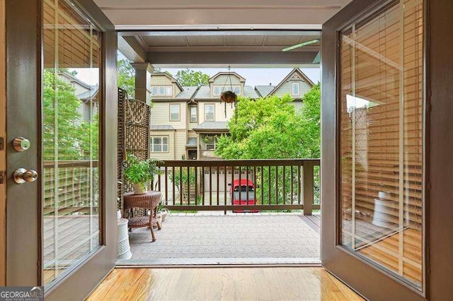 3202 Saute Way, Avondale Estates, GA 30002 - doorway to outside featuring plenty of natural light, wood finished floors, and crown molding
