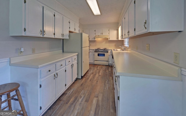 37 Cunningham Dr, Hartwell, GA 30643 - kitchen with stainless steel range oven, white cabinets, dark wood finished floors, freestanding refrigerator, and light countertops