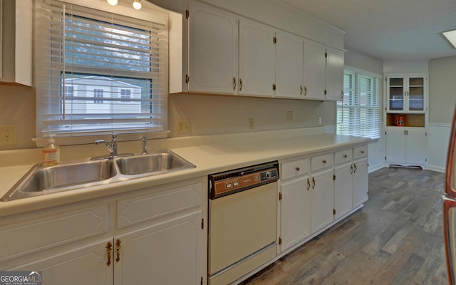 37 Cunningham Dr, Hartwell, GA 30643 - kitchen featuring dishwasher, white cabinetry, light countertops, and wood finished floors