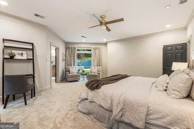 625 Wynfield Ct, Roswell, GA 30076 - bedroom featuring carpet flooring, crown molding, recessed lighting, and a ceiling fan