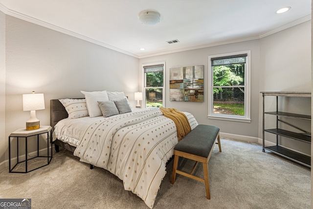 625 Wynfield Ct, Roswell, GA 30076 - bedroom with carpet floors, ornamental molding, and recessed lighting