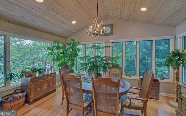 212 Windjammer Dr, Hiawassee, GA 30546 - dining area featuring a chandelier, healthy amount of natural light, recessed lighting, wood finished floors, and vaulted ceiling