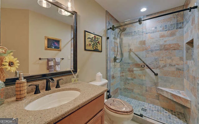 212 Windjammer Dr, Hiawassee, GA 30546 - full bath featuring vanity, a stall shower, and recessed lighting
