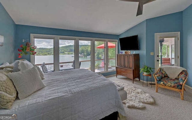 212 Windjammer Dr, Hiawassee, GA 30546 - carpeted bedroom with access to outside and lofted ceiling