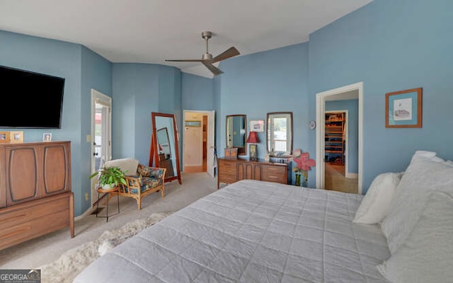 212 Windjammer Dr, Hiawassee, GA 30546 - carpeted bedroom with a spacious closet, high vaulted ceiling, a closet, and a ceiling fan