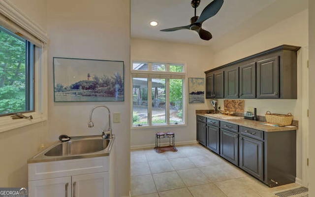 212 Windjammer Dr, Hiawassee, GA 30546 - kitchen with plenty of natural light, ceiling fan, light tile patterned floors, and recessed lighting