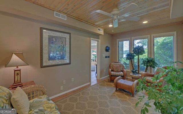 212 Windjammer Dr, Hiawassee, GA 30546 - sitting room with wooden ceiling, a ceiling fan, and recessed lighting