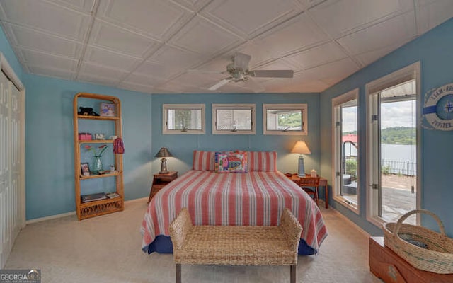 212 Windjammer Dr, Hiawassee, GA 30546 - carpeted bedroom featuring access to exterior, a closet, and ceiling fan