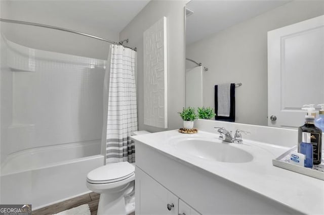 1969 Lanier Harbor Pt, Buford, GA 30518 - full bathroom featuring vanity, shower / bathtub combination with curtain, and wood finished floors