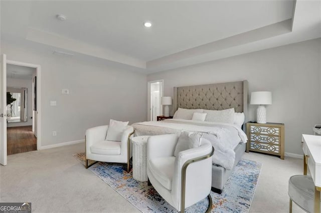 1969 Lanier Harbor Pt, Buford, GA 30518 - bedroom featuring a raised ceiling, light colored carpet, and recessed lighting