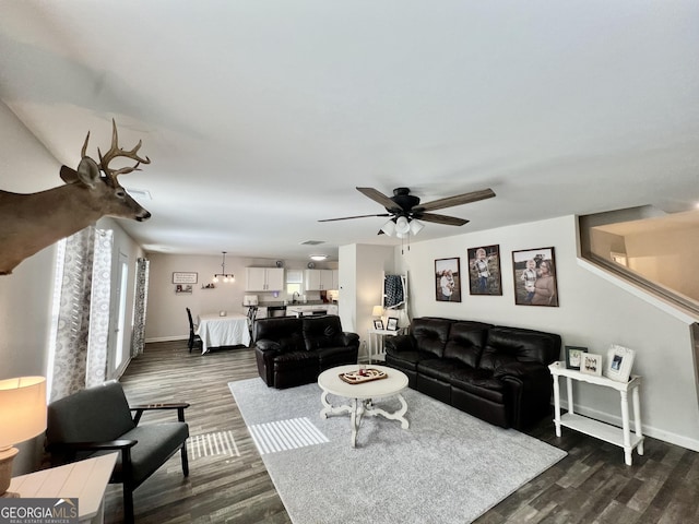 312 Indian River Dr, Jefferson, GA 30549 - living area with a ceiling fan and dark wood-style flooring