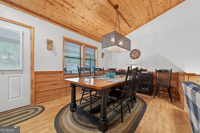 191 Deer Run Rd, Blairsville, GA 30512 - dining space featuring wainscoting, wood finished floors, wooden ceiling, and wood walls