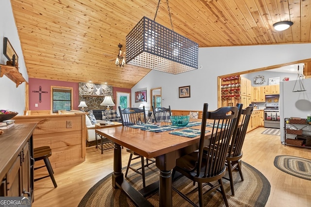 191 Deer Run Rd, Blairsville, GA 30512 - dining area featuring vaulted ceiling, wood ceiling, and light wood finished floors
