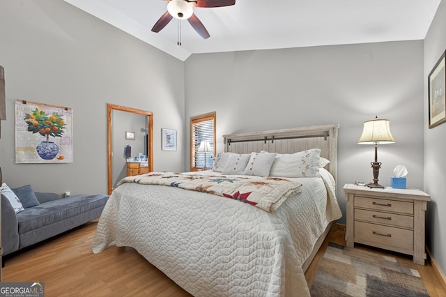 191 Deer Run Rd, Blairsville, GA 30512 - bedroom with vaulted ceiling, wood finished floors, and a ceiling fan